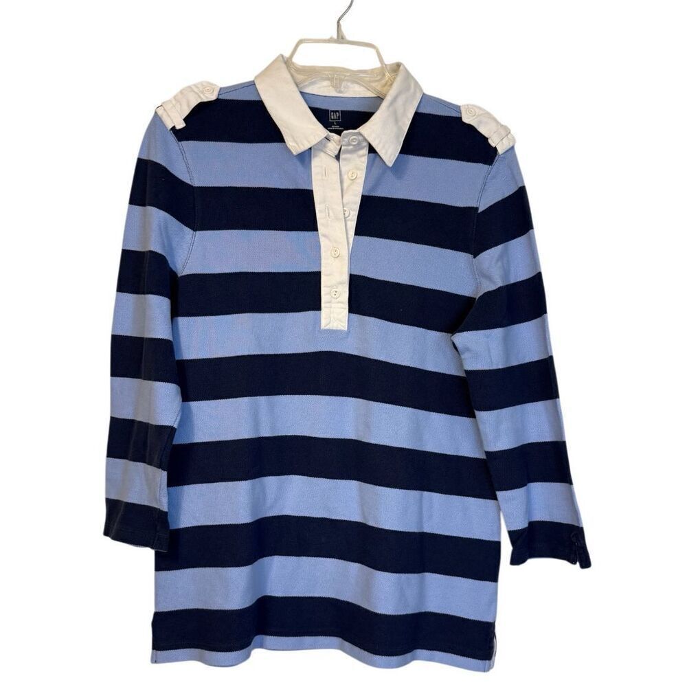 GAP Rugby Shirt Girls Sz. L Blue Stripe White Collar
